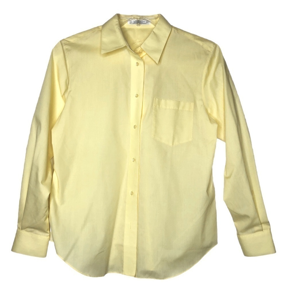 NEW - FOXCROFT Wrinkle Free Cotton Yellow Long Sleeve Button Down Top - Size 12P